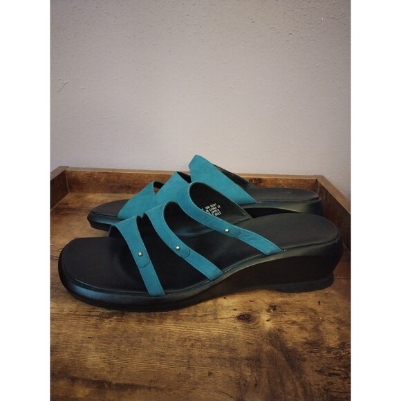 Clarks Teal Leather Block Heel Sandals Women's Size 10 - Picture 3 of 8